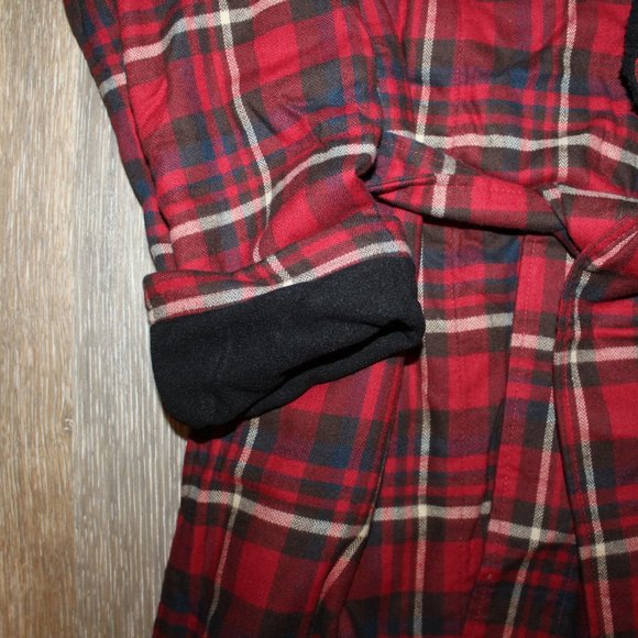 NWT UGG MEN'S KALIB PLAID FLANNEL LINED BATH ROBE RED BLACK M/L - Picture 3 of 8